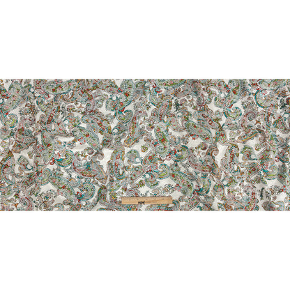 Stretch Floral Jacquard Print - Teal and Saffron Dense Paisley - Mood Exclusive Precious Paisleys Full