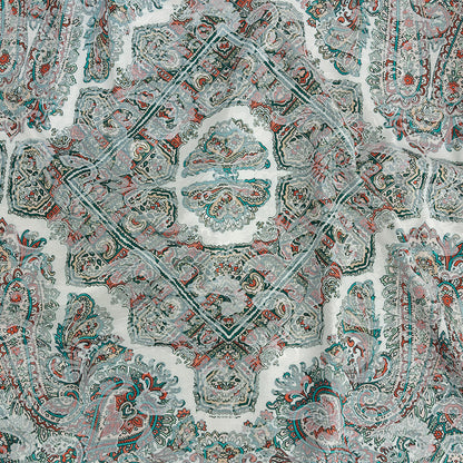 Stretch Floral Jacquard Print - Jade and Orange Ornate Medallions - Mood Exclusive Interlocking Configurations