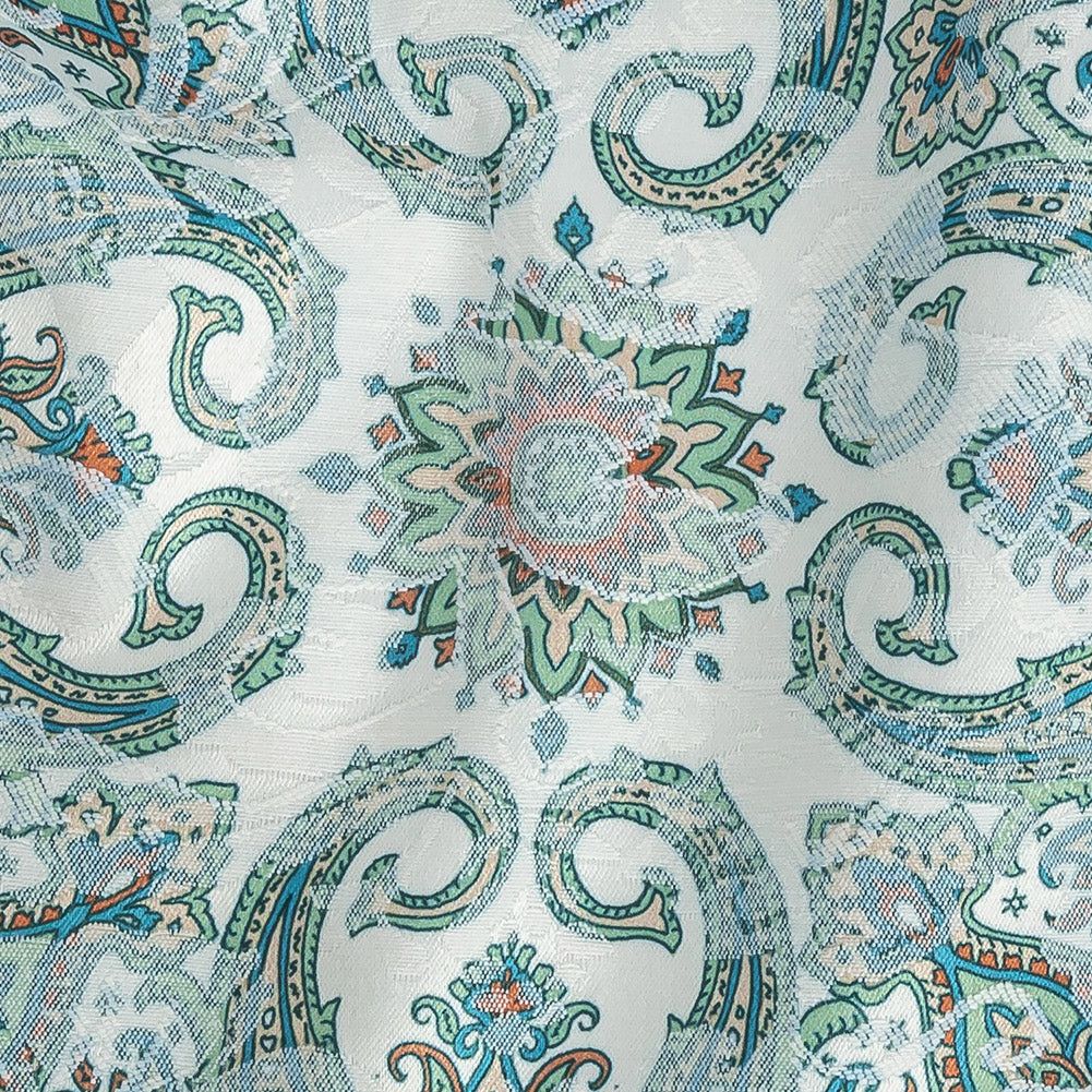 Stretch Floral Jacquard Print - Turquoise and Orange Ornate Medallions - Mood Exclusive Interlocking Configurations Detail