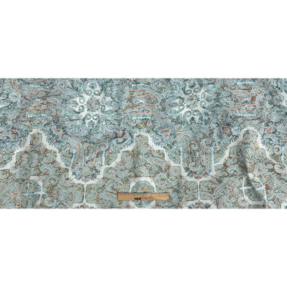 Stretch Floral Jacquard Print - Turquoise and Orange Ornate Medallions - Mood Exclusive Interlocking Configurations Full