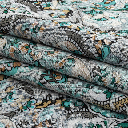 Stretch Floral Jacquard Print - Turquoise and Orange Ornate Paisley - Mood Exclusive Baroque Embellishments Folded