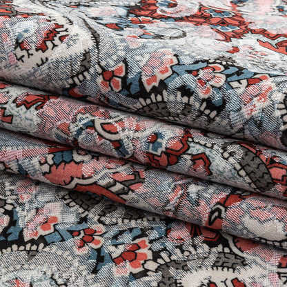 Stretch Floral Jacquard Print - Coral and Red Ornate Paisley - Mood Exclusive Baroque Embellishments Folded