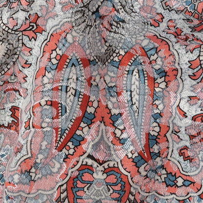 Stretch Floral Jacquard Print - Coral and Red Ornate Paisley - Mood Exclusive Baroque Embellishments Detail