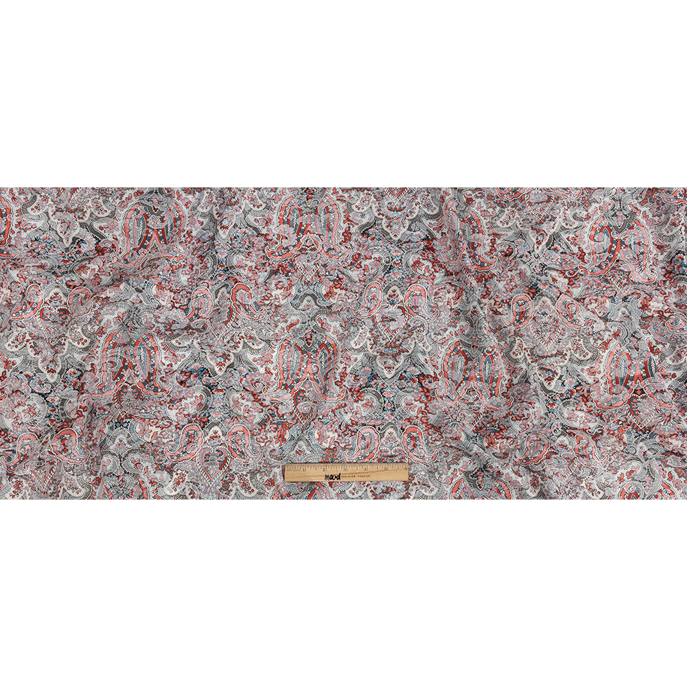 Stretch Floral Jacquard Print - Coral and Red Ornate Paisley - Mood Exclusive Baroque Embellishments Full
