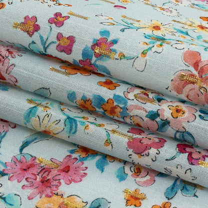 Cotton Voile Print with Metallic Dots - Baby Blue Floral - Mood Exclusive Celestial Serendipity Folded
