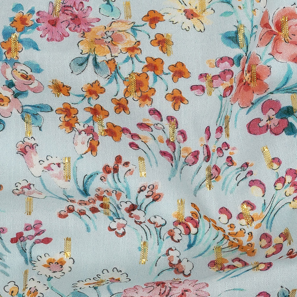 Cotton Voile Print with Metallic Dots - Baby Blue Floral - Mood Exclusive Celestial Serendipity Detail