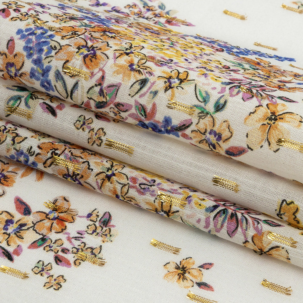 Cotton Voile Print with Metallic Dots - White and Yellow Floral - Mood Exclusive Fragrant Fields Folded