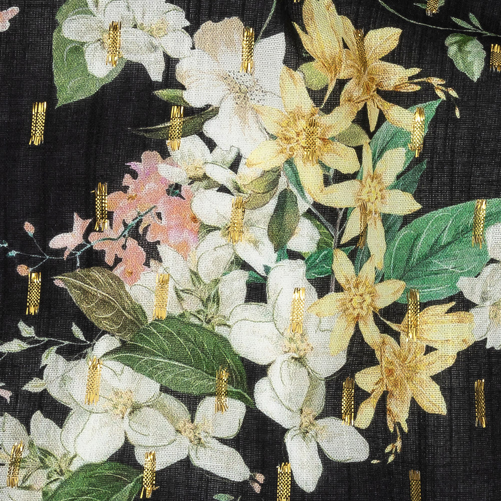 Cotton Voile Print with Metallic Dots - Black and Pink Floral - Mood Exclusive Bewitching Bliss Detail