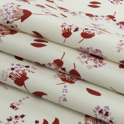 Stretch Cotton Twill Print - Rust and White Dandelion Floral - Mood Exclusive Feeling Dandy Folded