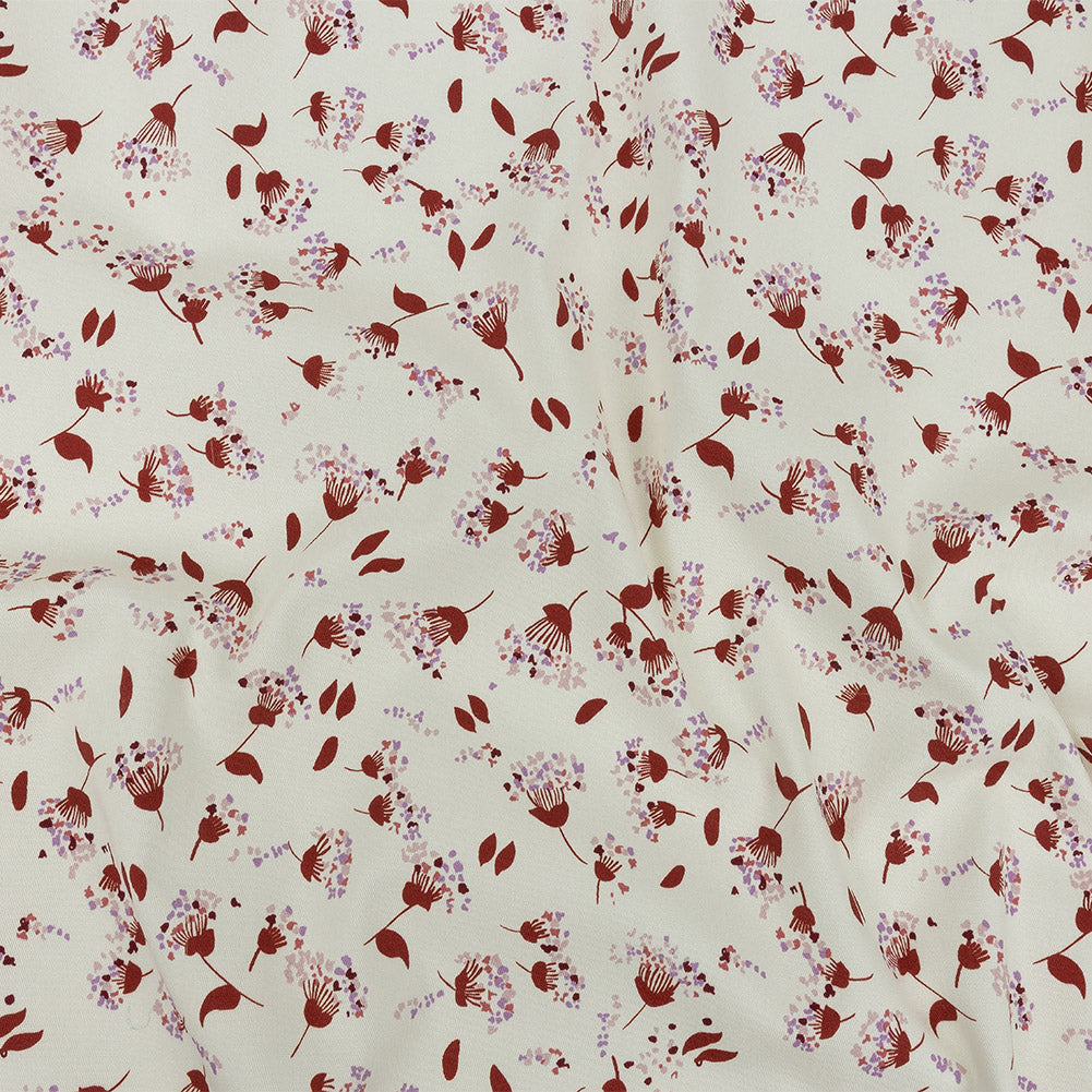 Stretch Cotton Twill Print - Rust and White Dandelion Floral - Mood Exclusive Feeling Dandy