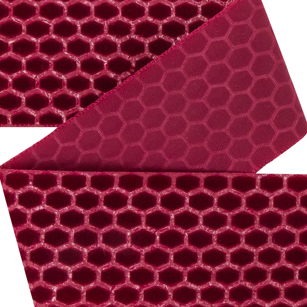 Italian Red Honeycomb Velvet Burnout Trim - 1.4375" Detail