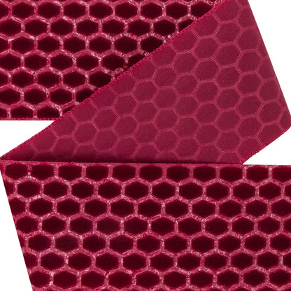 Italian Red Honeycomb Velvet Burnout Trim - 1.4375" Detail