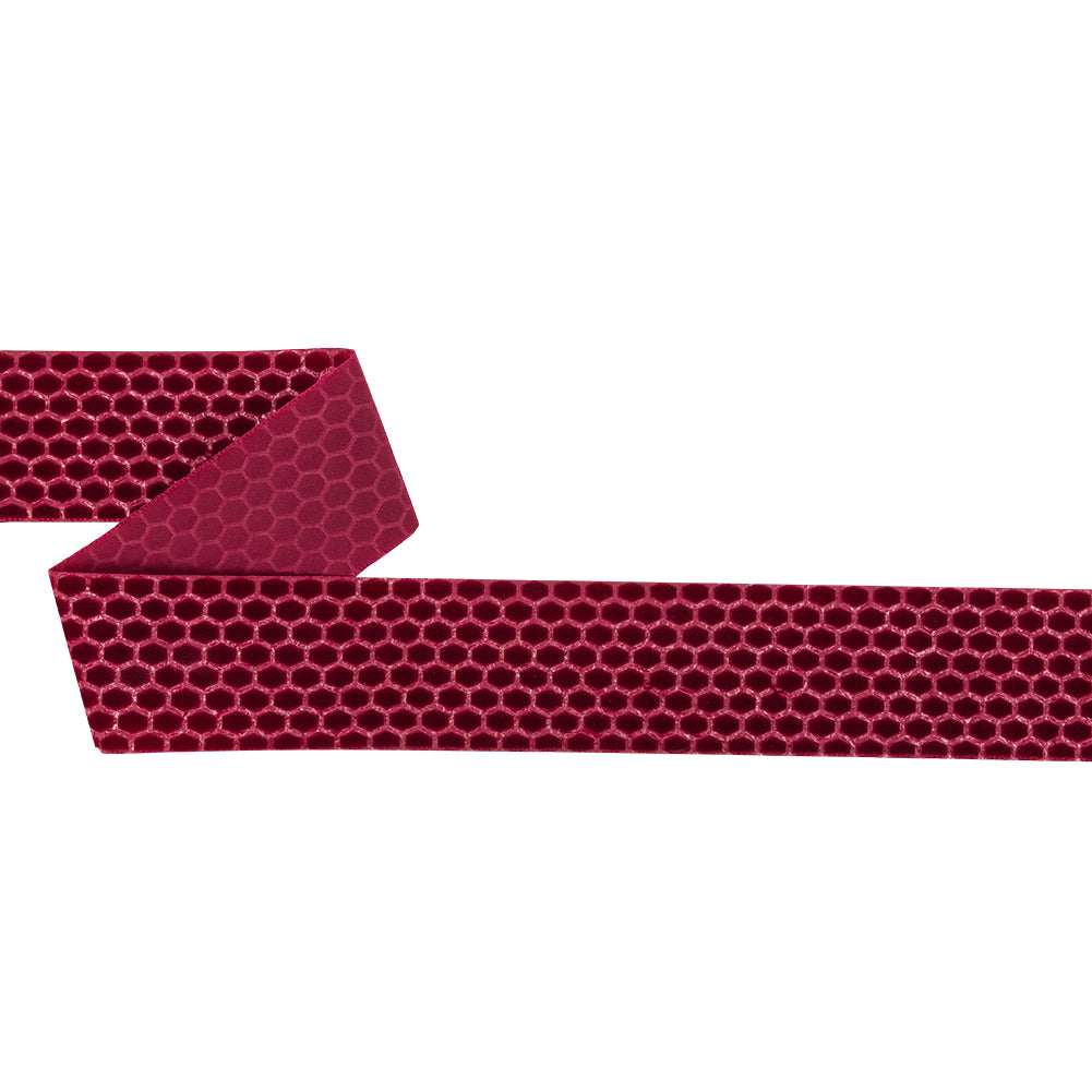 Italian Red Honeycomb Velvet Burnout Trim - 1.4375"