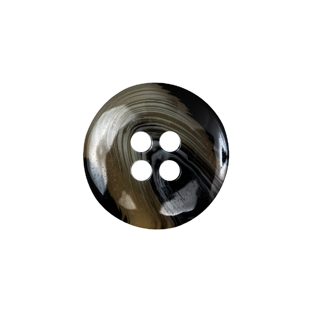 Translucent Teak, White and Tap Shoe 4-Hole Swirl Saucer Button - 30L/19mm Detail