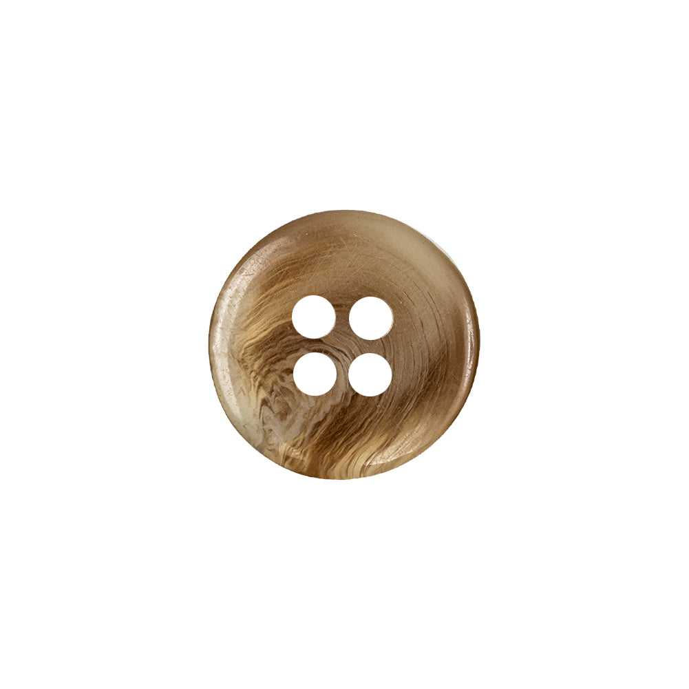 Chestnut and Beige Swirl Translucent 4-Hole Low Convex Top Plastic Button - 24L/15mm