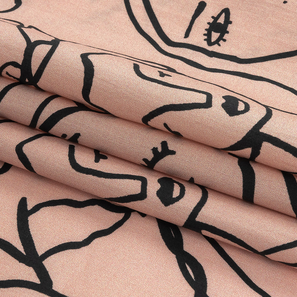 Cotton Poplin - Light Pink Linework Faces - Un dia en Andorra Print - Mood Exclusive Felipe Collection Folded