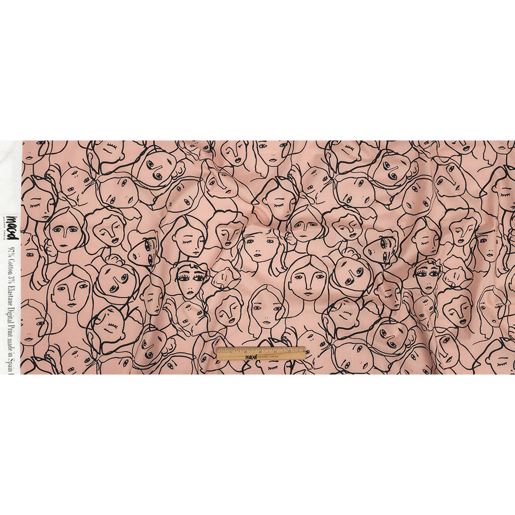 Cotton Poplin - Light Pink Linework Faces - Un dia en Andorra Print - Mood Exclusive Felipe Collection Full