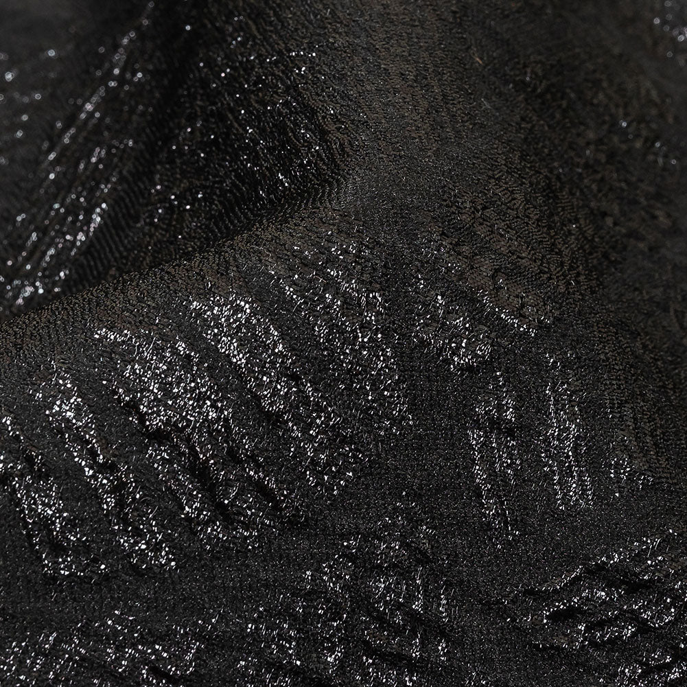 Metallic Black Abstract Hatching Luxury Brocade Detail