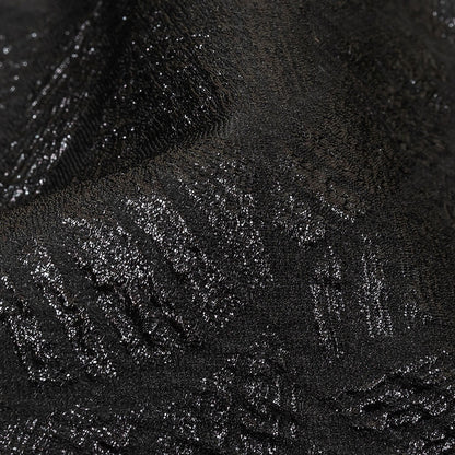 Metallic Black Abstract Hatching Luxury Brocade Detail