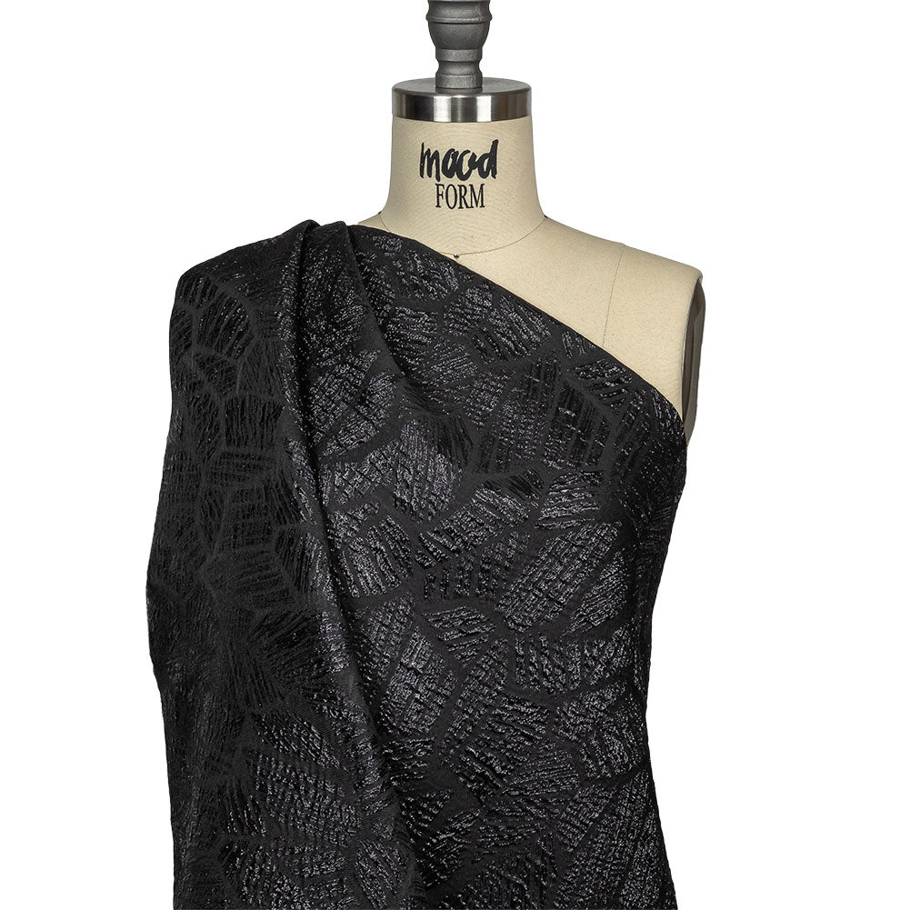 Metallic Black Abstract Hatching Luxury Brocade Drape