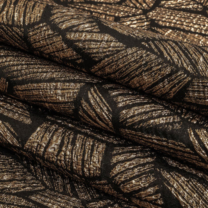 Metallic Gold and Black Abstract Hatching Luxury Brocade Folded
