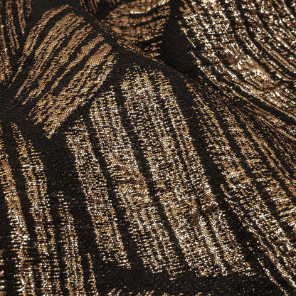 Metallic Gold and Black Abstract Hatching Luxury Brocade Detail