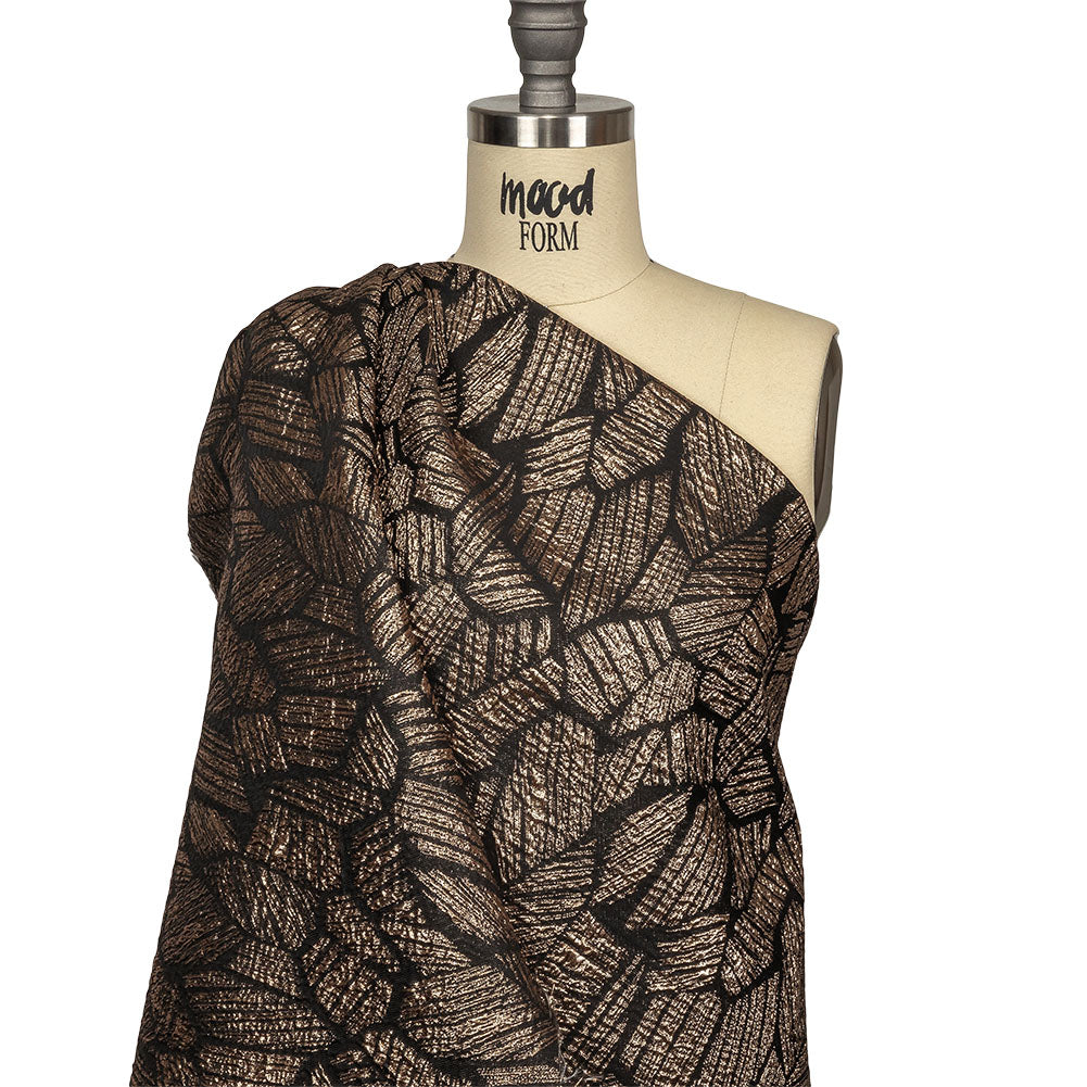 Metallic Gold and Black Abstract Hatching Luxury Brocade Drape