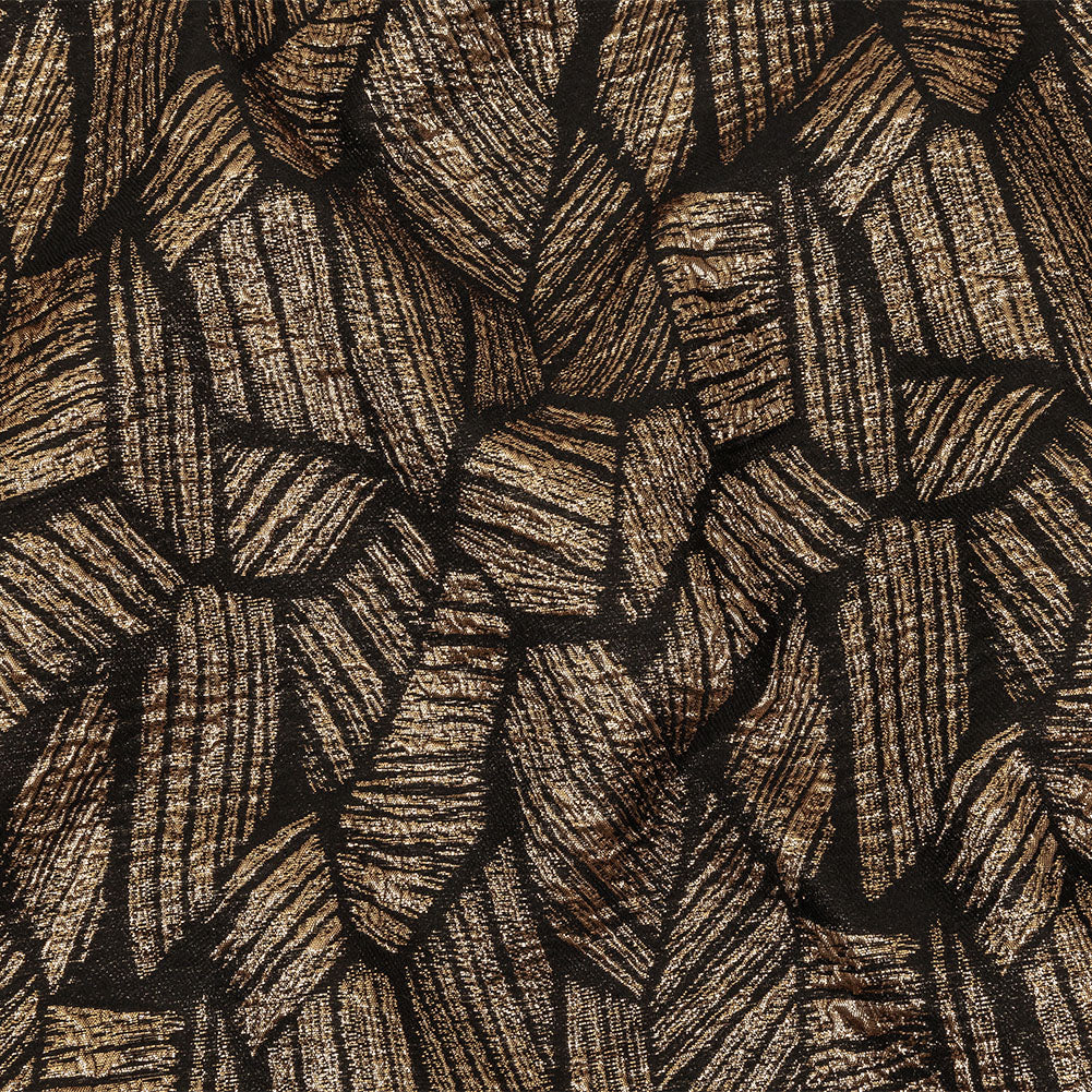Metallic Gold and Black Abstract Hatching Luxury Brocade