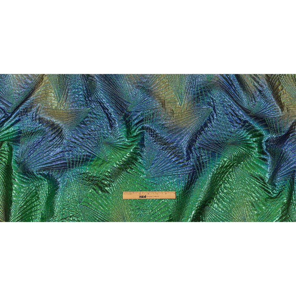 Metallic Royal Blue, Green and Gold Fanning Rays Luxury Brocade Full