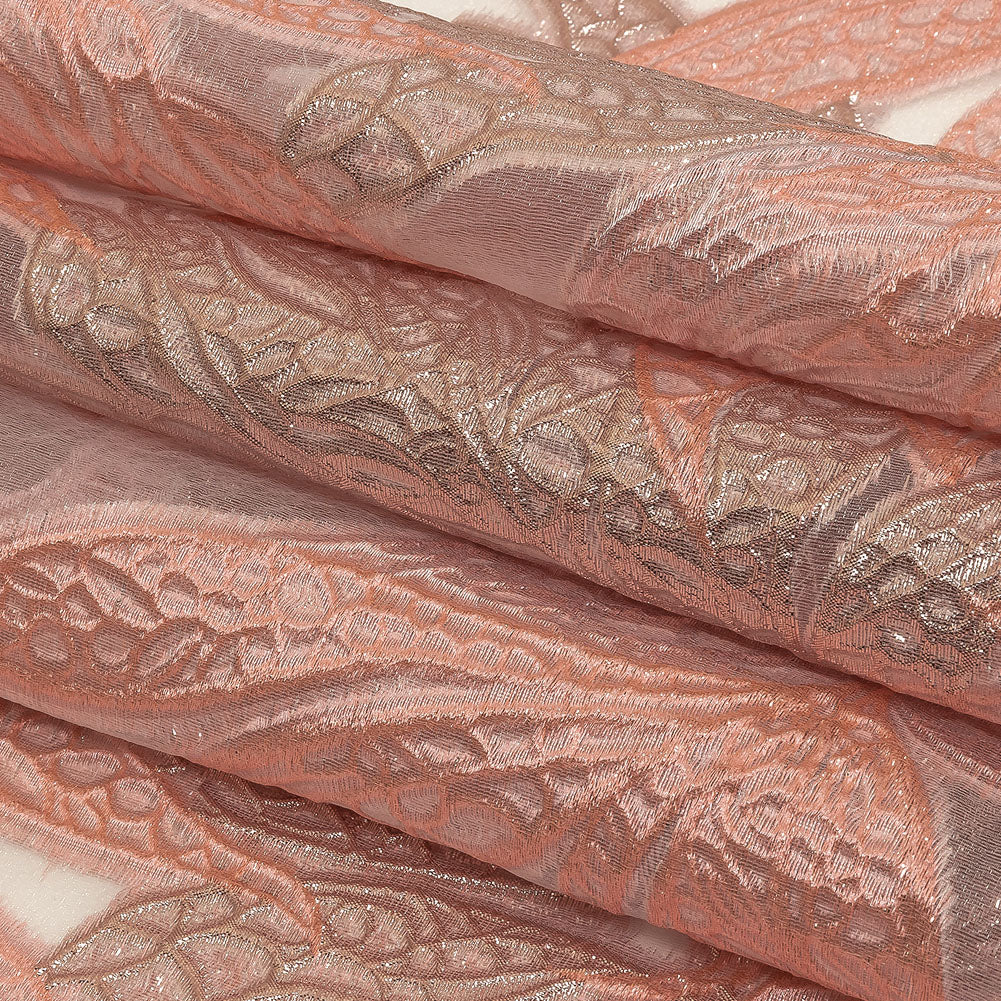 Metallic Silver and Pink Leafy Luxury Burnout Brocade Folded