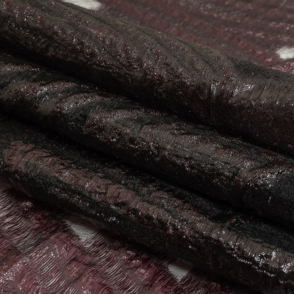 Metallic Black and Burgundy Abstract Sheer Luxury Burnout Brocade Folded