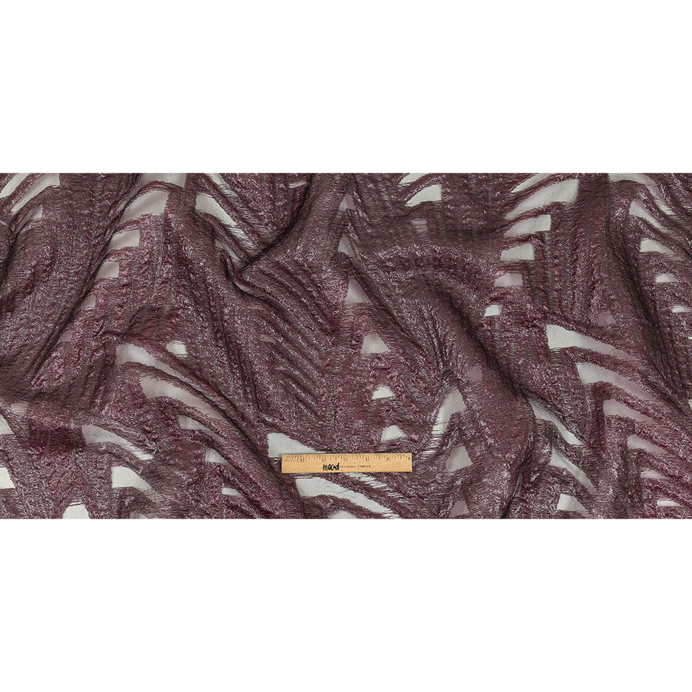 Metallic Black and Burgundy Abstract Sheer Luxury Burnout Brocade Full