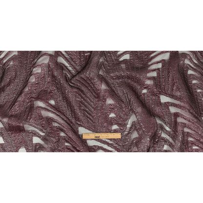Metallic Black and Burgundy Abstract Sheer Luxury Burnout Brocade Full