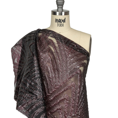 Metallic Black and Burgundy Abstract Sheer Luxury Burnout Brocade Drape