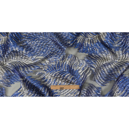 Metallic Silver and Royal Blue Leafy Luxury Burnout Brocade Full