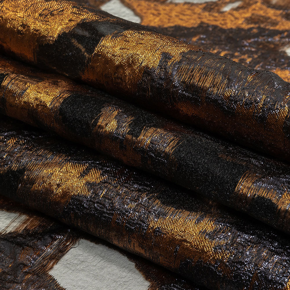 Metallic Copper and Navy Abstract Luxury Burnout Brocade Folded