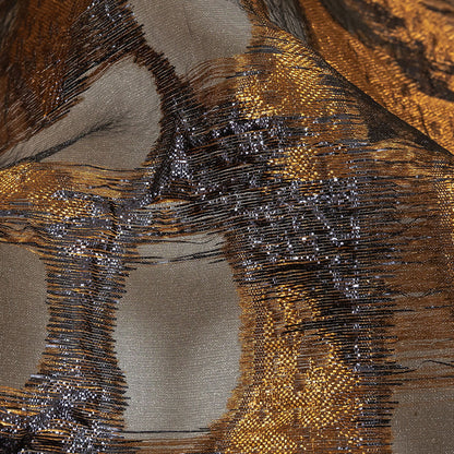 Metallic Copper and Navy Abstract Luxury Burnout Brocade Detail
