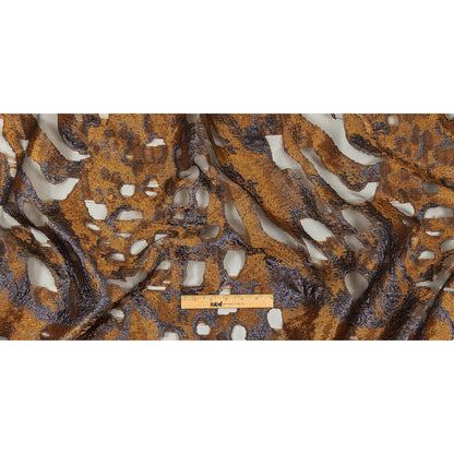Metallic Copper and Navy Abstract Luxury Burnout Brocade Full