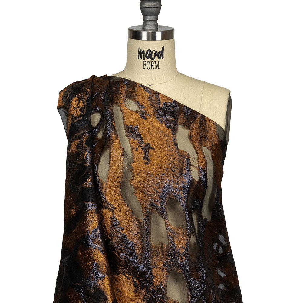 Metallic Copper and Navy Abstract Luxury Burnout Brocade Drape