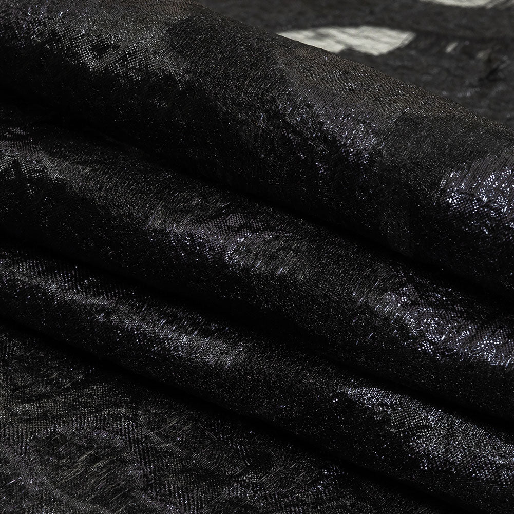 Metallic Navy and Black Abstract Luxury Burnout Brocade Folded