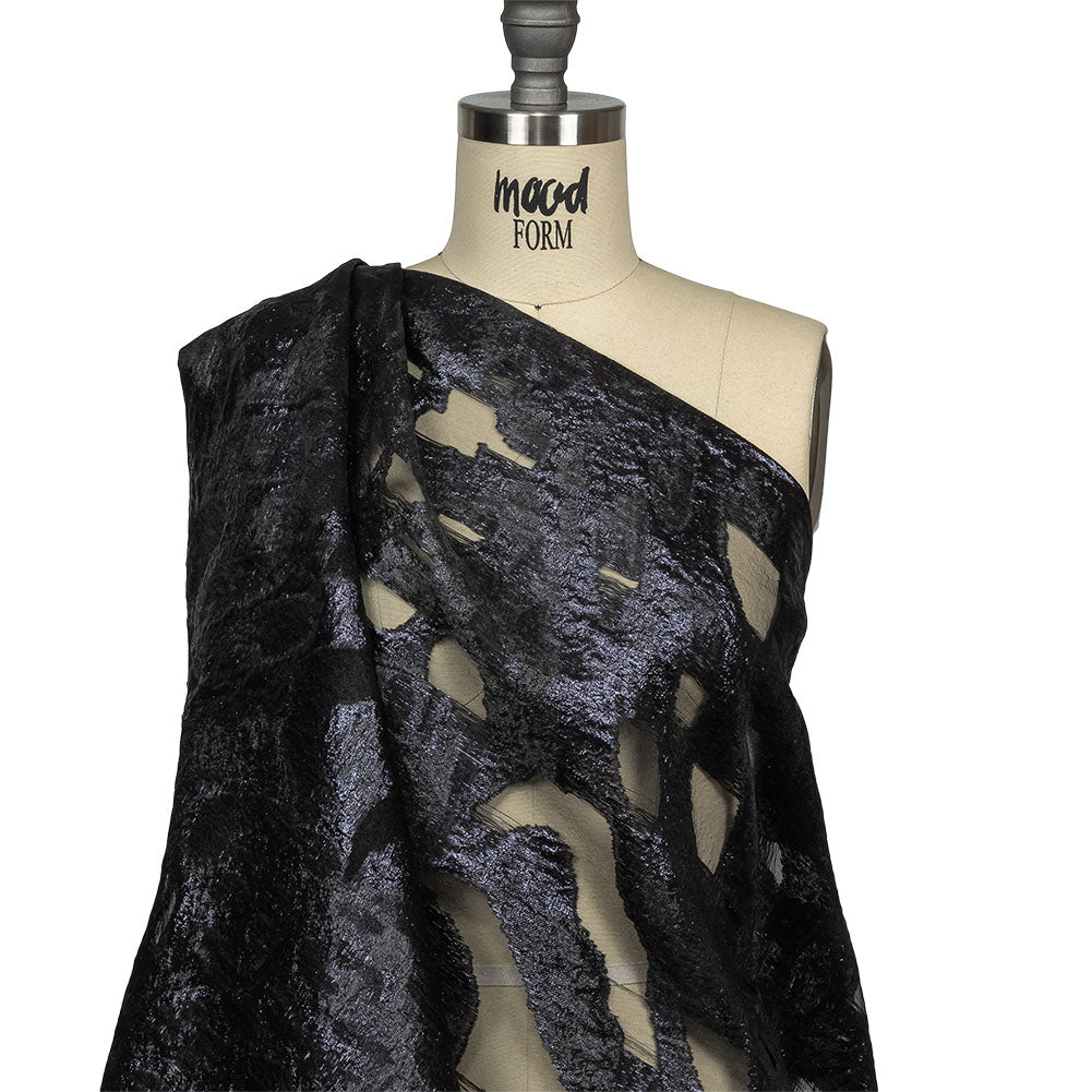 Metallic Navy and Black Abstract Luxury Burnout Brocade Drape
