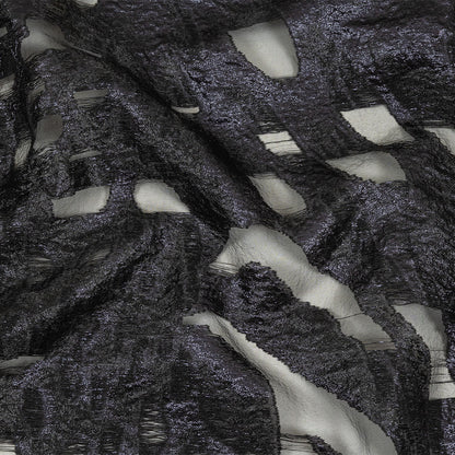 Metallic Navy and Black Abstract Luxury Burnout Brocade