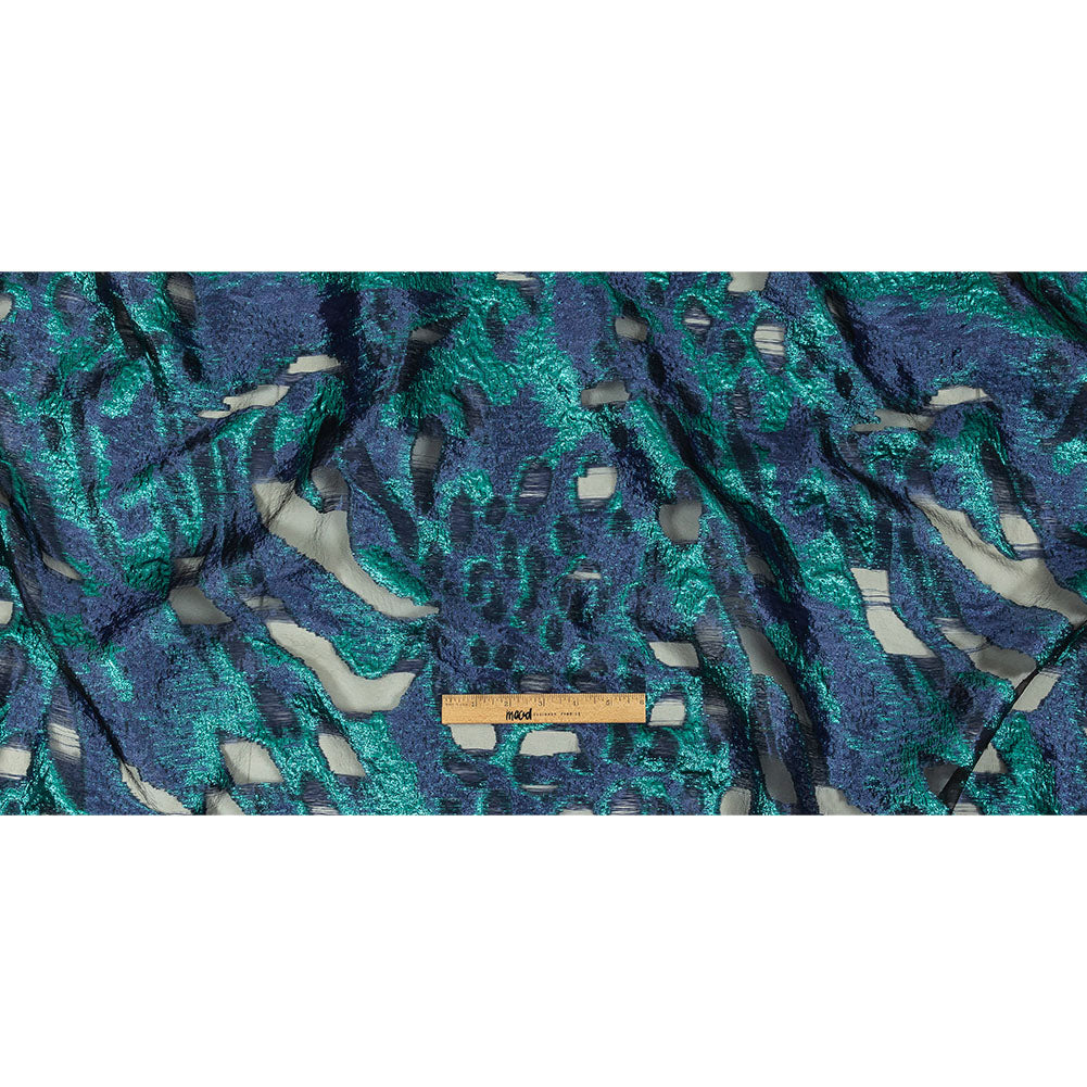 Metallic Teal and Navy Abstract Luxury Burnout Brocade Full