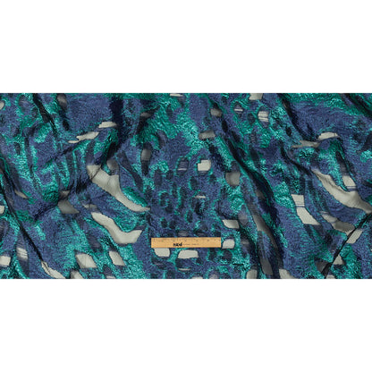 Metallic Teal and Navy Abstract Luxury Burnout Brocade Full