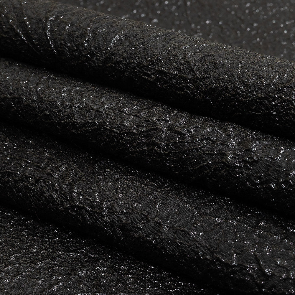 Metallic Black Fanning Leaf Veins Luxury Brocade Folded