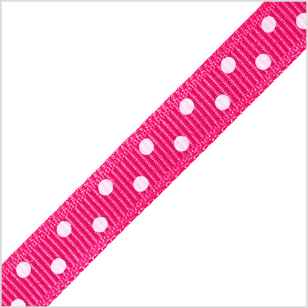 3/8" Shocking Pink Polka Dot Grosgrain Ribbon Detail