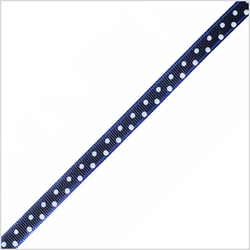 3/8" Navy Polka Dot Grosgrain Ribbon