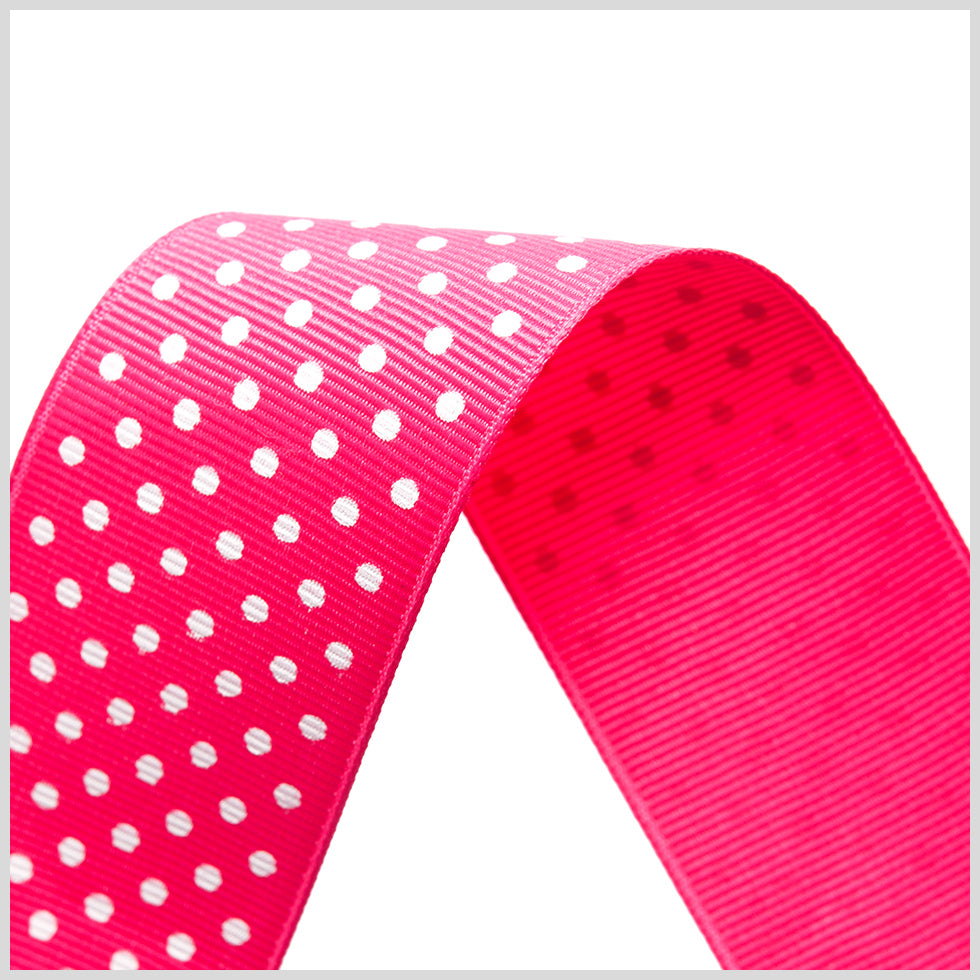 1.5" Shocking Pink Polka Dot Grosgrain Ribbon Detail