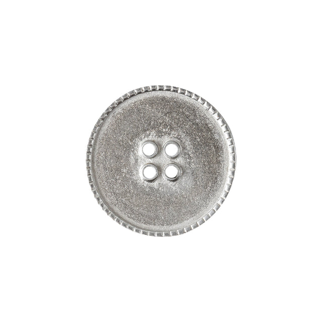 Italian Silver 4-Hole Metal Button with Slim Piecrust Rim - 32L/20mm