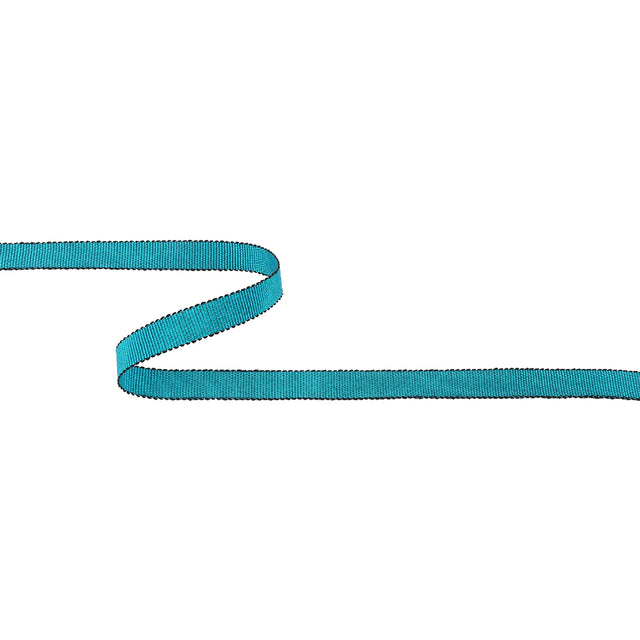 Cerulean Blue and Black Shiny Petersham Grosgrain Ribbon - 0.375"